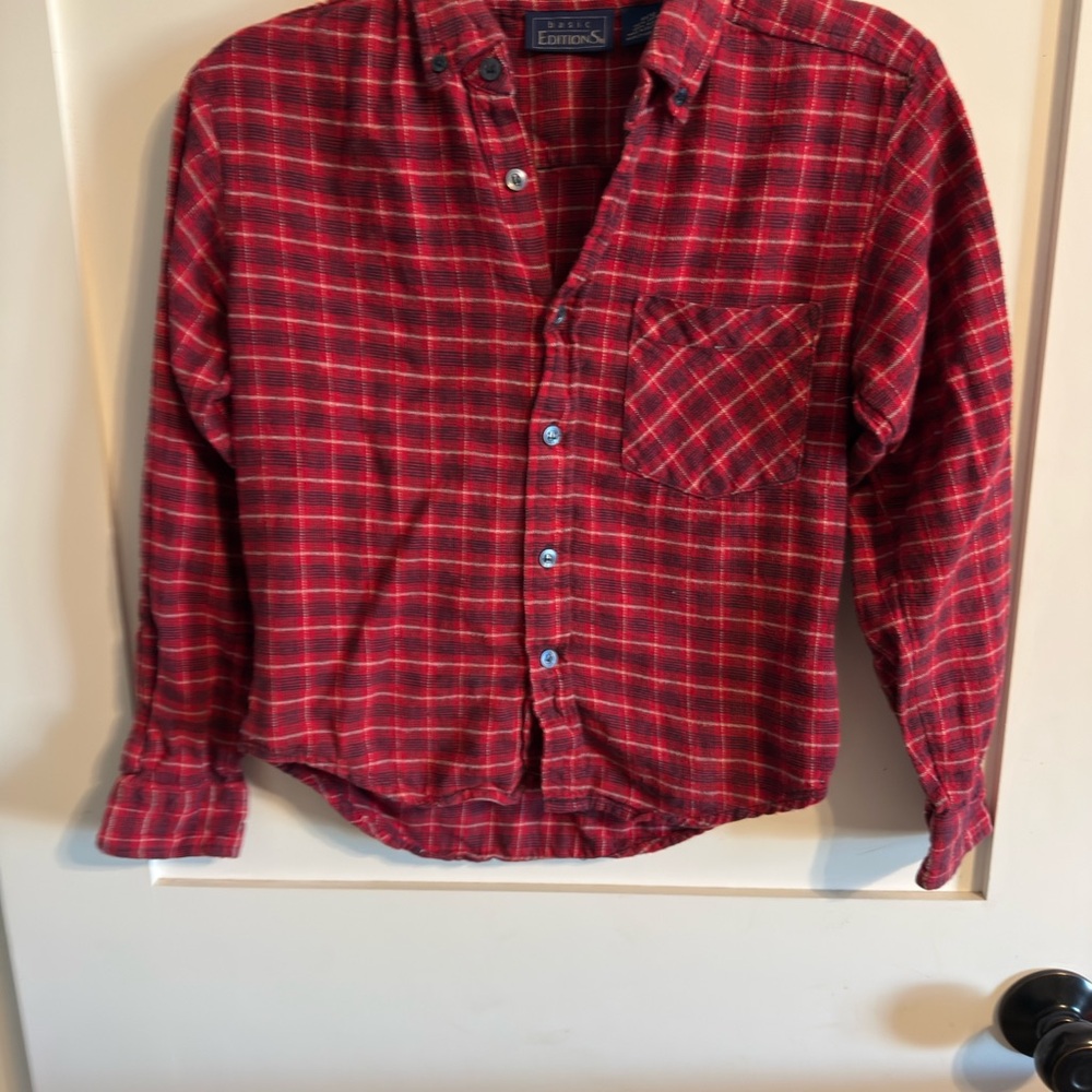 Basic Editions Red and Black Checkered Button-Down Shirt